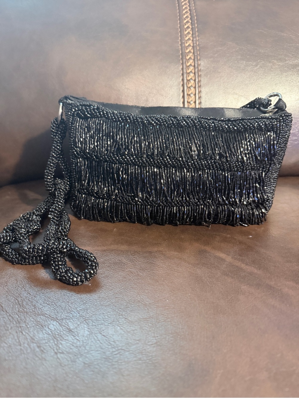 Black Beaded Evening Bag with Beaded Strap